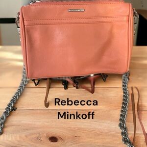 Rebecca Minkoff mini M.A.C pink crossbody petite bag front exterior zip pocket